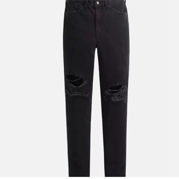 NWT LEVI'S High Waisted Mom Jeans Black Denim Distressed 32X27 - Picture 4 of 12